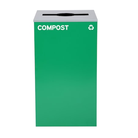 Alpine Industries Square Recycling Bin, 29 Gallons, Green Can, Mixed Opening Lid, for Compost ALP4450-KIT-GRN-M-COM